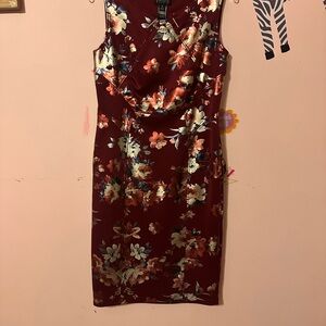 Floral Sleeveless Dress - Burgundy